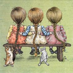 {*} HELLO .....ωɛɩƈơɱɛ... Sarah Kay, Two Cats, Holly Hobbie, Three Sisters, Childrens Illustrations, Vintage Children, Vintage Illustration, Cat Art, No. 2