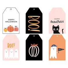 halloween tags with cats and pumpkins on them