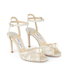 Jimmy Choo SACORA 85 Wedding Dress Sandals, Wedding Sandals Heels, Hak Tinggi, Lace Sandals, Jimmy Choo Heels, Bridal Sandals, Ankle Strap High Heels, Wedding Sandals, Jimmy Choo Shoes