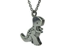 an elephant pendant is shown on a silver plated chain with a black and white design