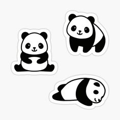 three panda bears stickers on a white background