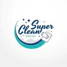 the super clean service logo is shown in blue and green colors, with stars on it