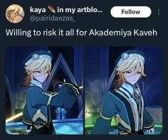 two screenshots of an anime character with their arms crossed, and the caption says'kava in my arbito @ paridadasas