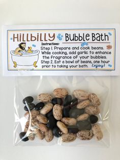 there is a bag of bath rocks in the shape of a tub with words bubble bath on it