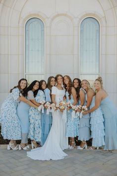 #weddingphotos #weddingphotographer #somethingblue #bluebridesmaiddresses #bluewedding #bowsshoes #weddingday #utah #taylorsvilletemple #whiteshanty #provo #lexiehardypresets Bridal Party Color Schemes, Bridal Parties Colors, Bridesmaids Dress Inspiration, Wedding Party Outfits, Light Blue Wedding, England Wedding, Cute Wedding Ideas, Champagne Wedding, Utah Wedding Photographers