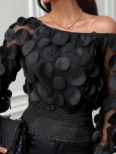 Tops Transparentes, Applique Blouse, Tulle Blouse, Statement Blouse, Black Blouse Women, Evening Tops, Elegant Shirt, Style Mistakes, Black Dots