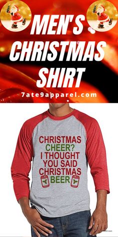 Men's Christmas Shirt - Christmas Beer Shirt - Funny Christmas Present Idea for Him - Humorous Drinking Shirt - Red Raglan - Christmas Gift #christmasshirt #menstshirt #tshirtgiftideas #giftideas #mensutfit #christmasgifts #funnytshirt Christmas Men, Of Outfits, Christmas Present