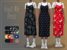 three women wearing dresses with different designs on them and the caption trust me dress