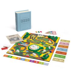 a board game is shown with its contents