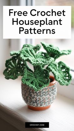 a crocheted potted plant sitting on top of a window sill with the words free crochet houseplant patterns