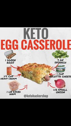 the keto egg casserole recipe is shown on an instagram page with instructions