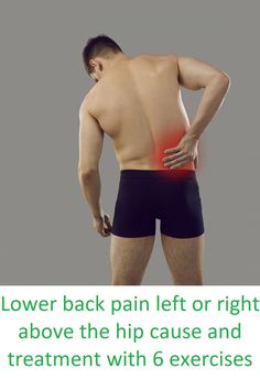 a man with his back pain left or right, above the hip cause and treatment with 6 exercises