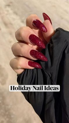 Red Sparkle Nails, Grad Nails, Red Nails Glitter, Dark Red Nails, Boho Nails, Red Acrylic Nails, Sparkle Nails, Sparkly Nails, Xmas Nails