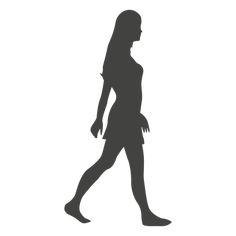 the silhouette of a woman walking on a white background