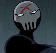 an animated image of a person wearing a black and white mask with red star on it's face