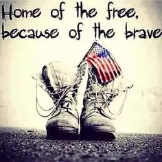 a pair of shoes with an american flag on the bottom and words above them that read, home of the free because of the brave