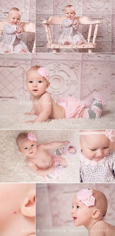 6 month old photography, baby girl, baby photography, pink antique chair, heart shape, 6 month pictures, infant pictures Dogs Photos, Newborn Studio, I Love My Job