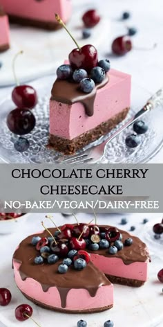 chocolate cherry cheesecake with no - bake vegan / dairy - free crust