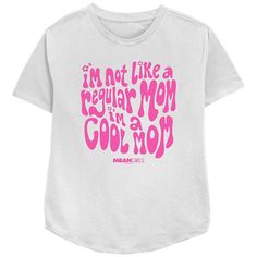 She'll love the look and feel of this Women's Mean Girls I'm Not A Regular Mom I'm A Cool Mom Groovy Font Relaxed Fit Graphic Tee. FEATURES Crewneck Short SleevesFABRIC & CARE Cotton/Polyester Machine wash Imported Size: X Large. Color: Black. Gender: female. Age Group: adult. Material: Cotton Blend. Groovy Font, Cool Mom, Popular Quotes, Retro T Shirt, Graphic Tee Design, Retro Women, Retro Tshirt, Mean Girls, Cool Tees