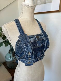 YouniqueBohemian - Etsy Deconstructed Denim Top, Creative Denim Outfits, Denim Recycle Projects Fashion, Reworked Denim Top, Street Wear Tops, Deconstruction Fashion Ideas, Denim Upcycle Clothing, Trashion Show Recycled Fashion, Denim Deconstruction