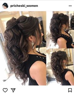 Quinceanera Hairstyles, Quince Hairstyles, Half Updo, Wedding Hair Inspiration, Penteado Cabelo Curto, Wedding Hairstyles For Long Hair, Wedding Hair And Makeup, Long Curly Hair, Long Curly