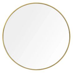 a round mirror on a white background with gold trimmings and a circular frame