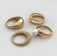 gold croissant ring Non Tarnish Rings, Chunky Gold Rings, Croissant Ring, Bold Rings, Gold Rings Jewelry, Dome Ring, Ring Stack, Ring Simple, Classy Jewelry