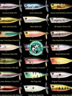 the different types of lures for fishing in the water and on land, with their names