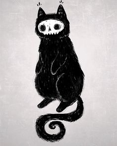 a drawing of a black cat sitting on its hind legs