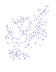 a drawing of a tree with leaves and flowers