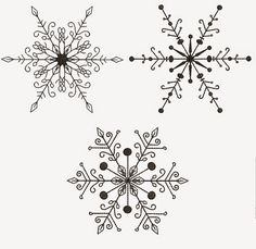 four snowflakes are shown in black and white, one is drawn to look like it