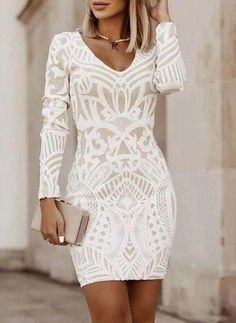 Olivia Mark - Long Patchwork Bodycon Dress White Sweater Dress, Mid Skirt, White Bodycon, White Bodycon Dress, Elegant Dresses For Women, Vestidos Vintage, Slim Fit Dresses, White Sweater, Office Lady