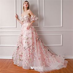 Flower Fairy Blushing Pink Prom Dresses 2019 A-Line / Princess Sweetheart Puffy Short Sleeve Sash Appliques Flower Court Train Backless Ruffle Formal Dresses Blush Pink Prom Dress, Blush Pink Prom Dresses, Prom Dresses 2019, Pink Prom Dress, Vintage Prom, Pink Prom, Prom Dresses Vintage, فستان سهرة, Pageant Dress