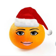 an orange with a santa hat on it