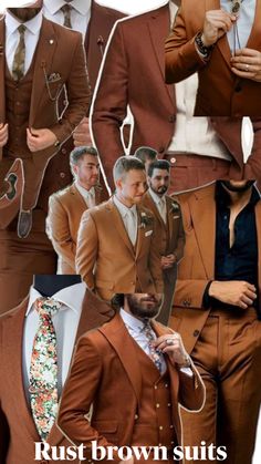 a collage of men in suits and ties with the caption rust brown suits