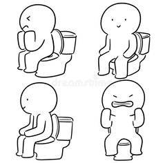 cartoon character sitting on the toilet with different positions to use it royalty photo - illustration