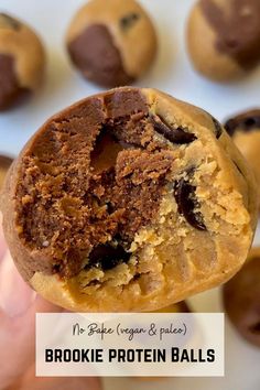 no bake vegan & pale cookie protein balls with chocolate chips in the middle