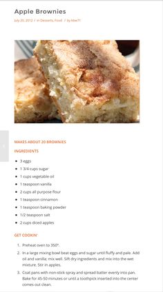 the recipe for apple brownies is shown in an email form, with information about it