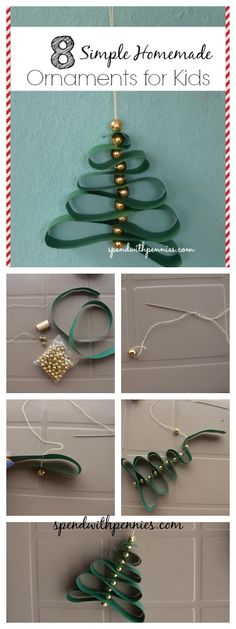 8 Simple Homemade Ornaments for kids!  What better way to keep excited little hands busy! Homemade Ornaments For Kids, Step Children, Homemade Ornament, Beaded Tree, Simple Ornaments, Easy Ornaments, Ornaments For Kids, Ribbon Tree, Spend With Pennies