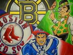 the boston red sox and boston blue jackets are depicted in this painting