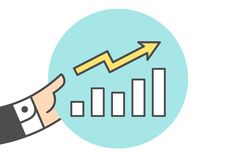 a hand pointing at an upward chart