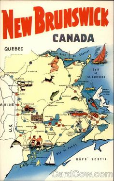 a map of the new brunswick canada with ships and other places to go on it