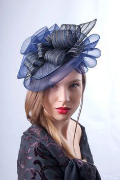 Navy fascinator hat Royal blue hat Kentucky derby Evening Fascinator With Pinched Crown For Kentucky Derby, Structured Crown Fascinator For Royal Ascot Races, Pinched Crown Fascinator For Kentucky Derby, Royal Ascot Fascinator With Structured Crown For Events, Kentucky Derby Fascinator For Races, Structured Crown Fascinator For Royal Ascot Events, Blue Curved Brim Headpiece For Kentucky Derby, Royal Ascot Event Fascinator With Structured Crown, Structured Crown Mini Hat For Kentucky Derby