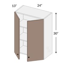 the measurements for an open cabinet with doors and shelves on each side, including one door