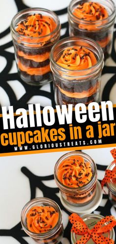 halloween cupcakes in a jar on a table