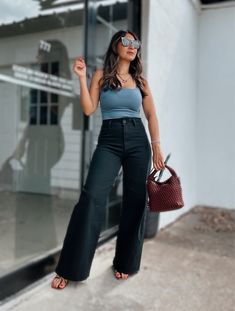 STRAIGHT WIDE LEG DENIM PANTS Size + Fit - Model is wearing size S Wide Leg Black Jeans Outfit, Black Wide Leg Jeans Outfit, Wide Leg Black Jeans, Wide Leg Denim Pants, Black Jeans Outfit, Long Midi Dress, Jeans Outfit, Wide Leg Denim, Blazer Coat