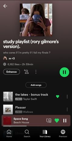 an iphone screen with the text, study playlist for ginore's version