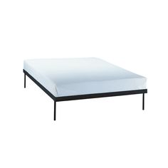 an image of a bed frame with no sheets on it in front of a white background