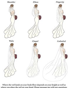 the different types of veils for wedding gowns and bridal gowns are shown in