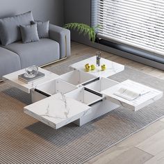 a modern coffee table with marble top in a living room